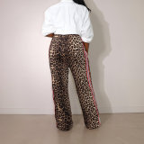 Leopard Print Patchwork Stripe Pants QXLB-10115