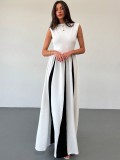 Contrast Color Patchwork Sleeveless Maxi Dress GWDS-250102