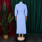 Plus Size V Neck Press Pleated Midi Dress GCZF-8622