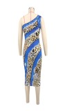 Single Shoulder Print Leopard Print Maxi Dress XHXF-440