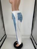 Denim Print Contrast Color Casual Pants QXLB-10117