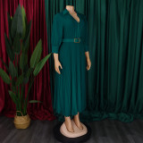 Plus Size V Neck Press Pleated Midi Dress GCZF-8622