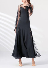 Polka Dot Lace Patchwork Long Sleeve Maxi Dress GWDS-241208