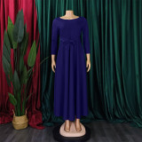 Plus Size Solid 3/4 Sleeve Midi Dress GCZF-8621