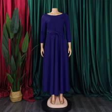 Plus Size Solid 3/4 Sleeve Midi Dress GCZF-8621