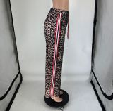 Leopard Print Patchwork Stripe Pants QXLB-10115