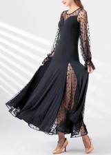 Polka Dot Lace Patchwork Long Sleeve Maxi Dress GWDS-241208