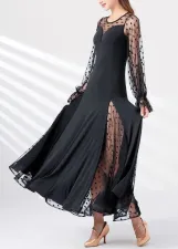Polka Dot Lace Patchwork Long Sleeve Maxi Dress GWDS-241208