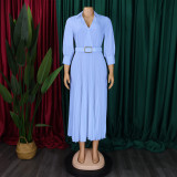 Plus Size V Neck Press Pleated Midi Dress GCZF-8622