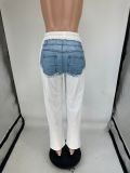 Denim Print Contrast Color Casual Pants QXLB-10117
