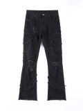 Men's Tassel Holes Micro Flare Jeans XCFF-8938