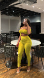 Sexy Wrap Chest Pleated Pants Solid Suit YS-2501