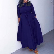 Plus Size Solid 3/4 Sleeve Midi Dress GCZF-8621