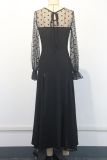 Polka Dot Lace Patchwork Long Sleeve Maxi Dress GWDS-241208