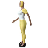 Casual Color Block Yoga Spor Short Sleeve Pants Suit MEM-88628