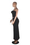 Solid Color Wrap Chest Long Skirt 2 Piece Set MZ-2890