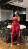 Sexy Wrap Chest Pleated Pants Solid Suit YS-2501
