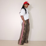 Leopard Print Patchwork Stripe Pants QXLB-10115