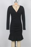 V Neck Pleated Ruffles Midi Dress GWDS-250103