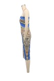 Single Shoulder Print Leopard Print Maxi Dress XHXF-440
