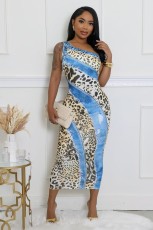 Single Shoulder Print Leopard Print Maxi Dress XHXF-440