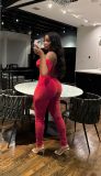 Sexy Wrap Chest Pleated Pants Solid Suit YS-2501
