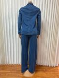 Plus Size Long Sleeve Lapel Denim Two Piece Pants Set GADE-6561