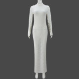 Long Sleeve O Neck Slim Maxi Dress GFRT-41471DHG
