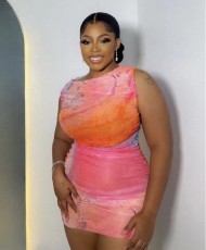 Sleeveless Pleated Print Mini Dress GADE-5754