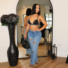 Hollow Out Hot Drill Jeans GFRT-DZF2611