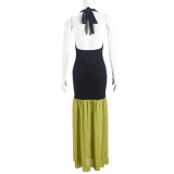 Backless Sleeveless Contrast Color Maxi Dress GFRT-41508DHG
