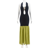 Backless Sleeveless Contrast Color Maxi Dress GFRT-41508DHG