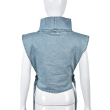 High Collar sleeveless Denim Short Vest GFRT-9189TD