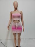 Sexy Color Block Wrap Chset Knits Skirts Suit QYXZ-9178