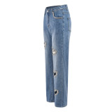 Hollow Out Hot Drill Jeans GFRT-DZF2611