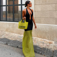 Backless Sleeveless Contrast Color Maxi Dress GFRT-41508DHG