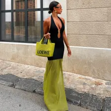Backless Sleeveless Contrast Color Maxi Dress GFRT-41508DHG