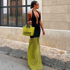 Backless Sleeveless Contrast Color Maxi Dress GFRT-41508DHG