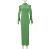 Long Sleeve O Neck Slim Maxi Dress GFRT-41471DHG