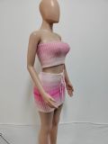 Sexy Color Block Wrap Chset Knits Skirts Suit QYXZ-9178