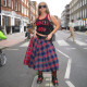Contrast Color Plaid Print Split Skirt GFRT-7993SG