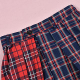 Contrast Color Plaid Print Split Skirt GFRT-7993SG