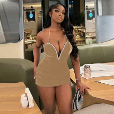 Backless Deep V Neck Halterneck Mini Dress GFRT-11029DHL