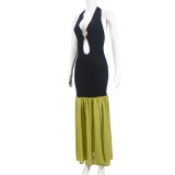 Backless Sleeveless Contrast Color Maxi Dress GFRT-41508DHG