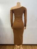 Mesh Patchwork Slash Shoulder Midi Dress GADE-8070