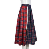 Contrast Color Plaid Print Split Skirt GFRT-7993SG