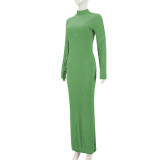 Long Sleeve O Neck Slim Maxi Dress GFRT-41471DHG