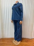 Plus Size Long Sleeve Lapel Denim Two Piece Pants Set GADE-6561
