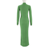 Long Sleeve O Neck Slim Maxi Dress GFRT-41471DHG