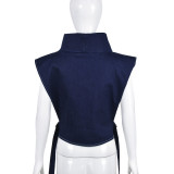 High Collar sleeveless Denim Short Vest GFRT-9189TD